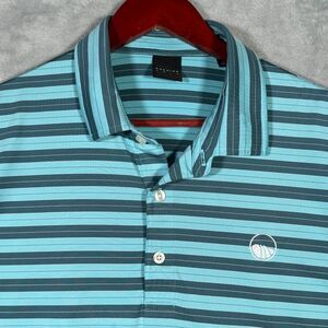 Dunning Golf Polo Shirt Mens Medium Blue Striped‎ Golf Performance Poly Spandex
